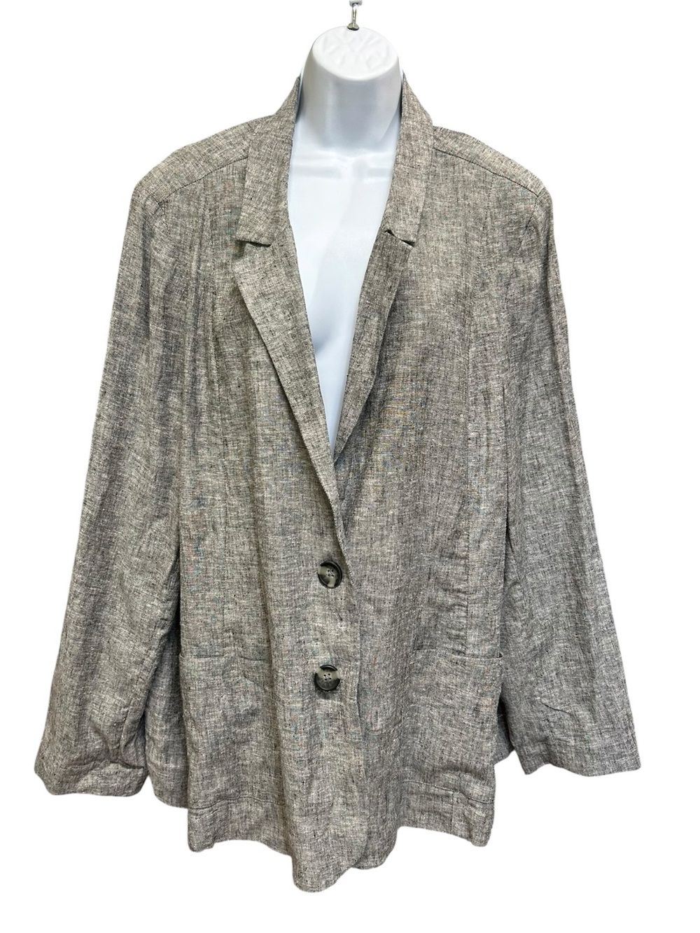 Vintage Padded Shoulder Black Gray Linen Blend Tweed Blazer Size 24